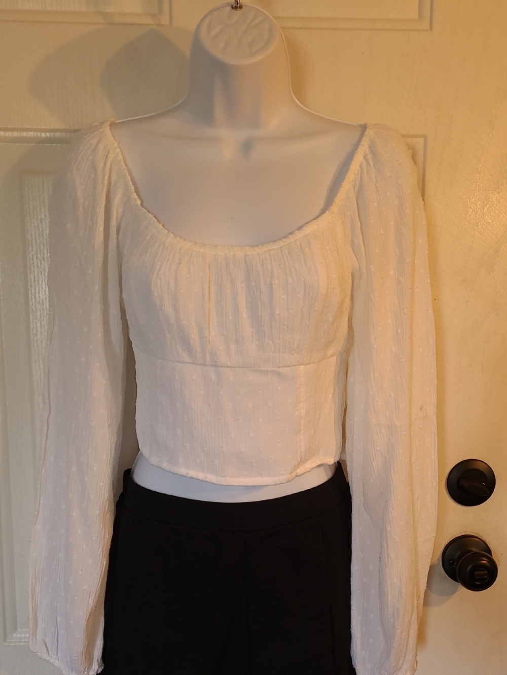 Hollister White Square-Neck Long Sleeve Peasant Top